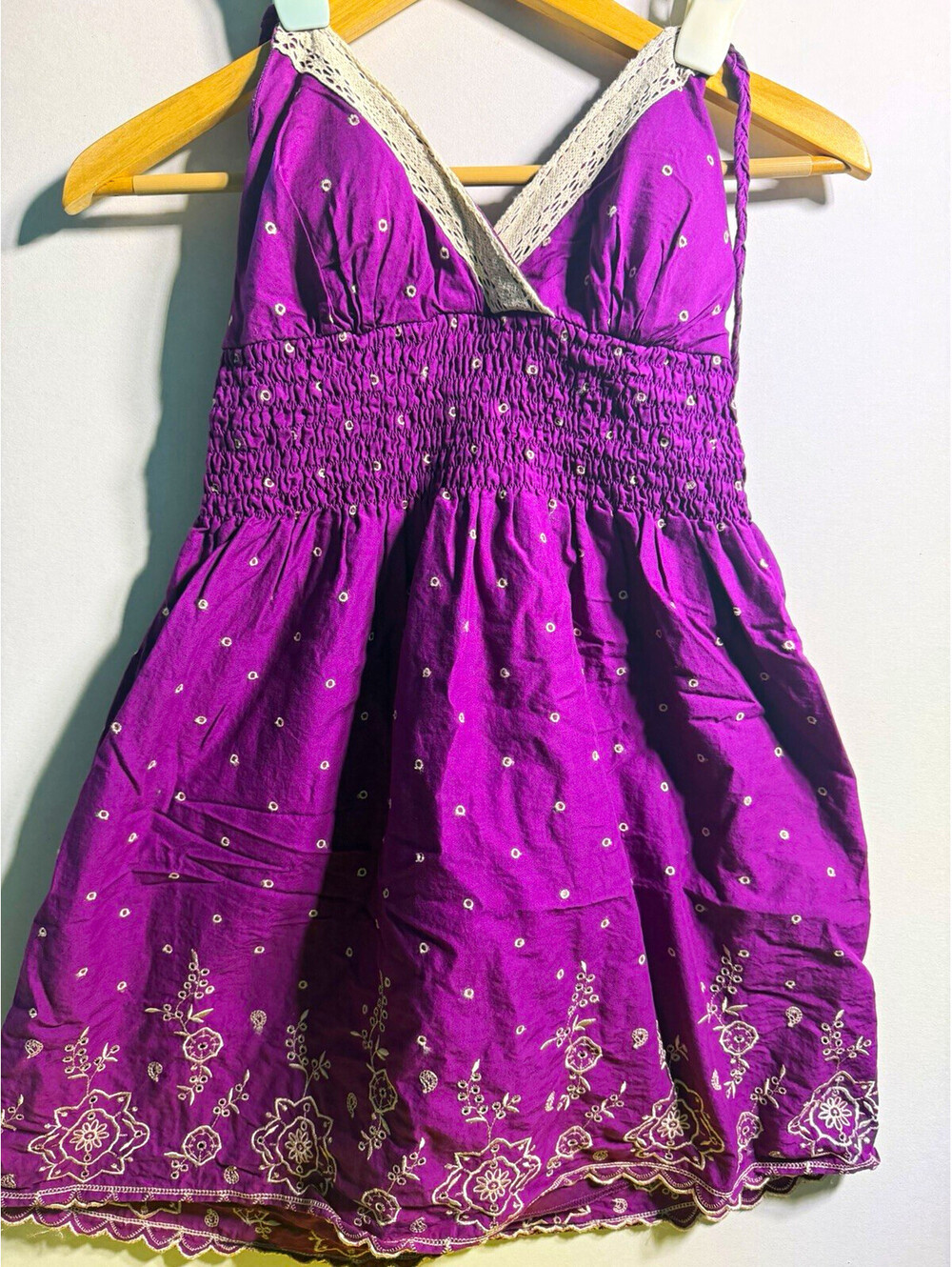 Heart Soul Purple Smocked Embroidered V-Neck Sleeveless Sundress M